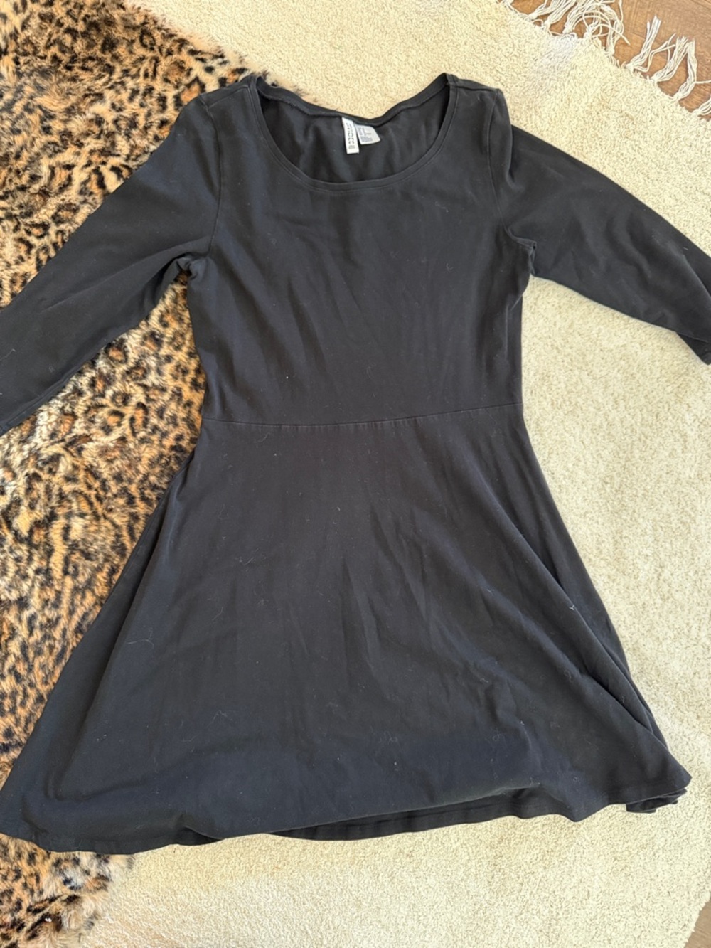 H&M Black Long Sleeve Fit-and-Flare Dress
